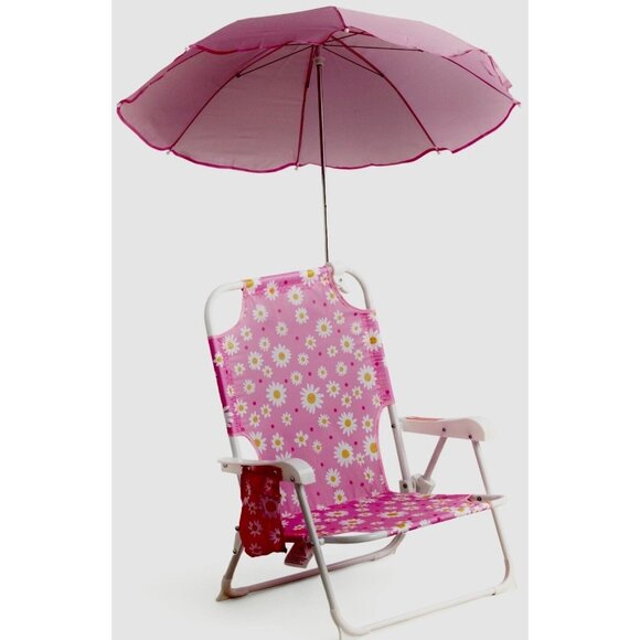 C&C CALIFORNIA Beach Chair Age 3-6 Daisy Pink Umbrella Foldable Cup Hold… - Picture 4 of 7